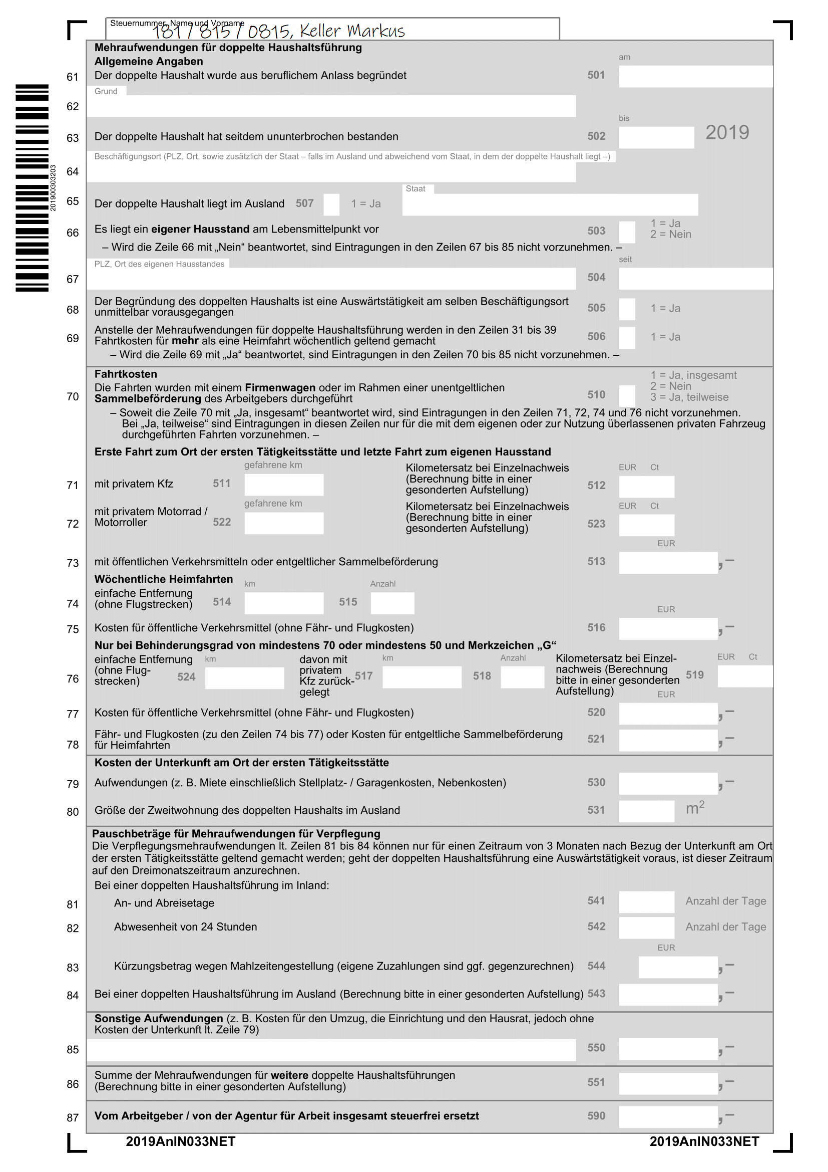 Dritte Seite der Einkommenssteuererklärung 2019