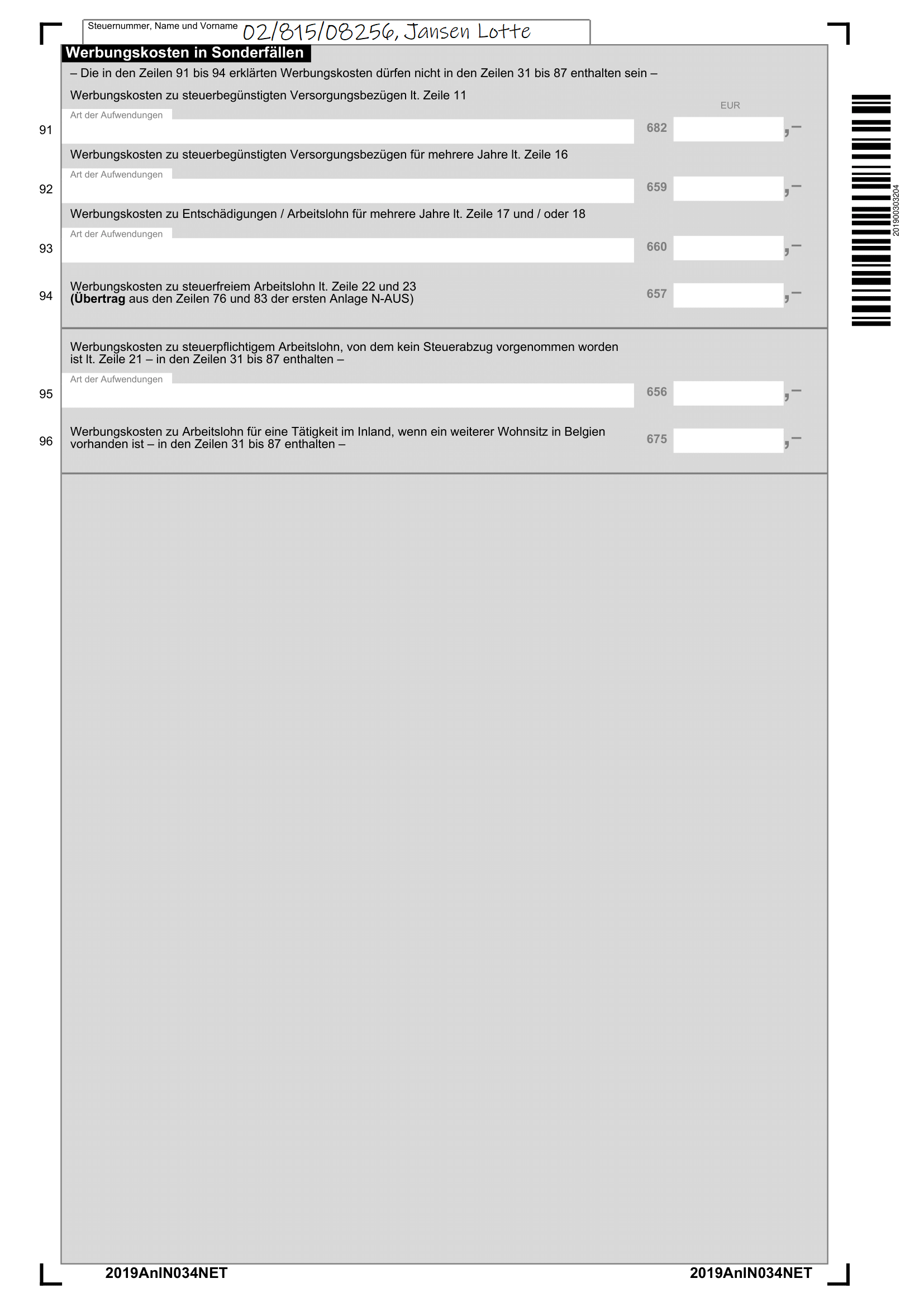 Vierte Seite der Einkommenssteuererklärung 2019