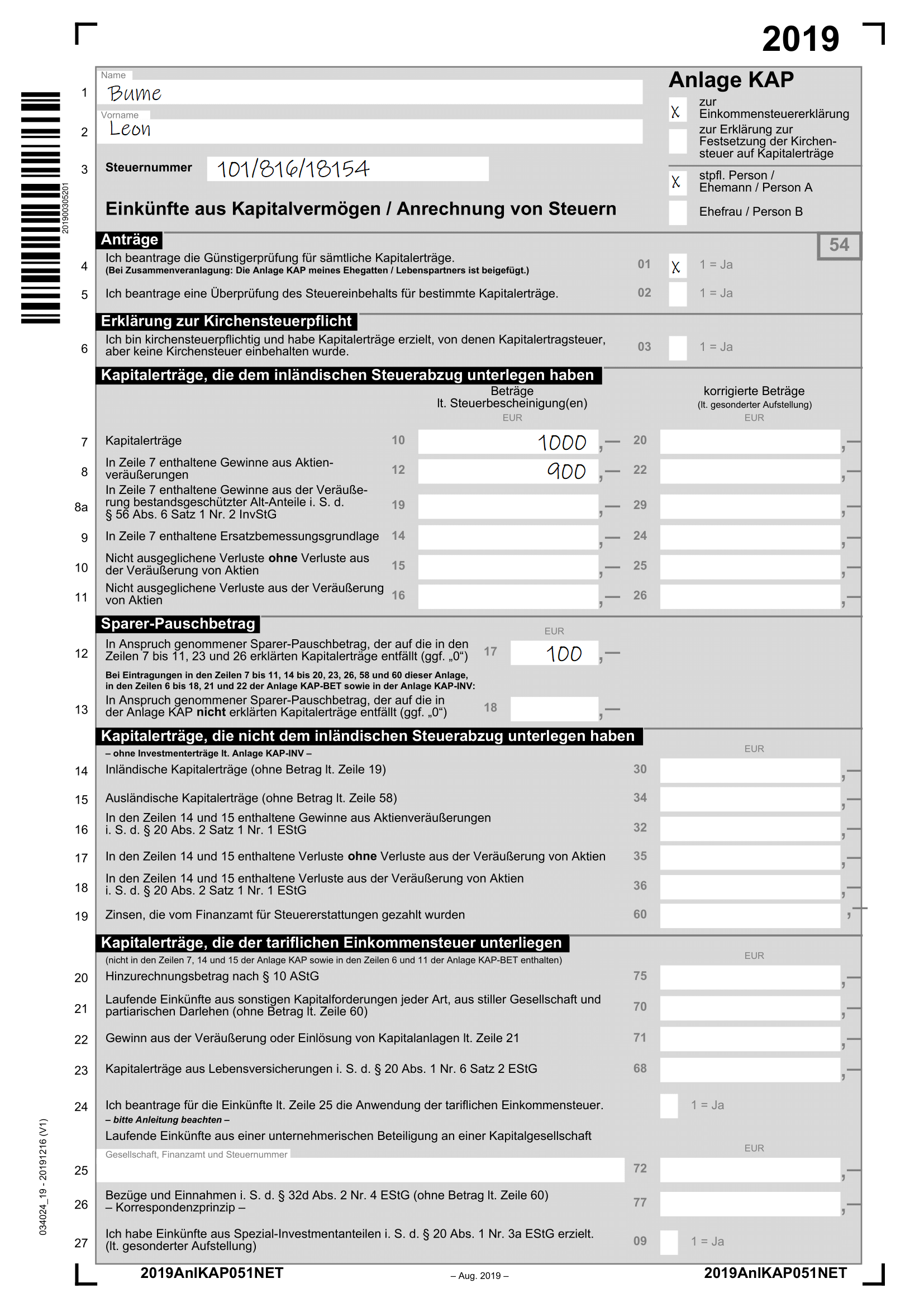 Beispiel Kapitalertragssteuer Student