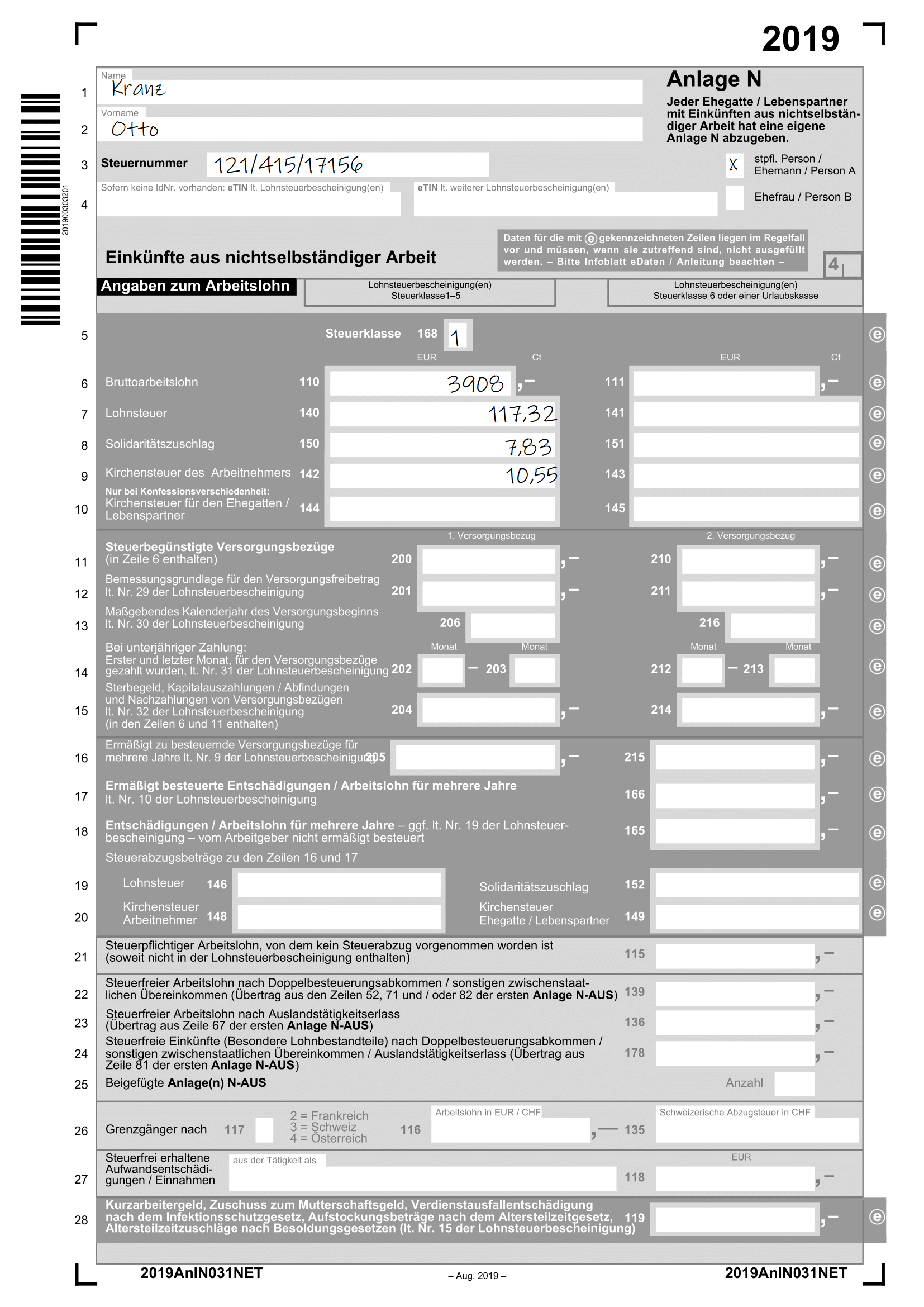 Lohnsteuersteuer Student Beispiel