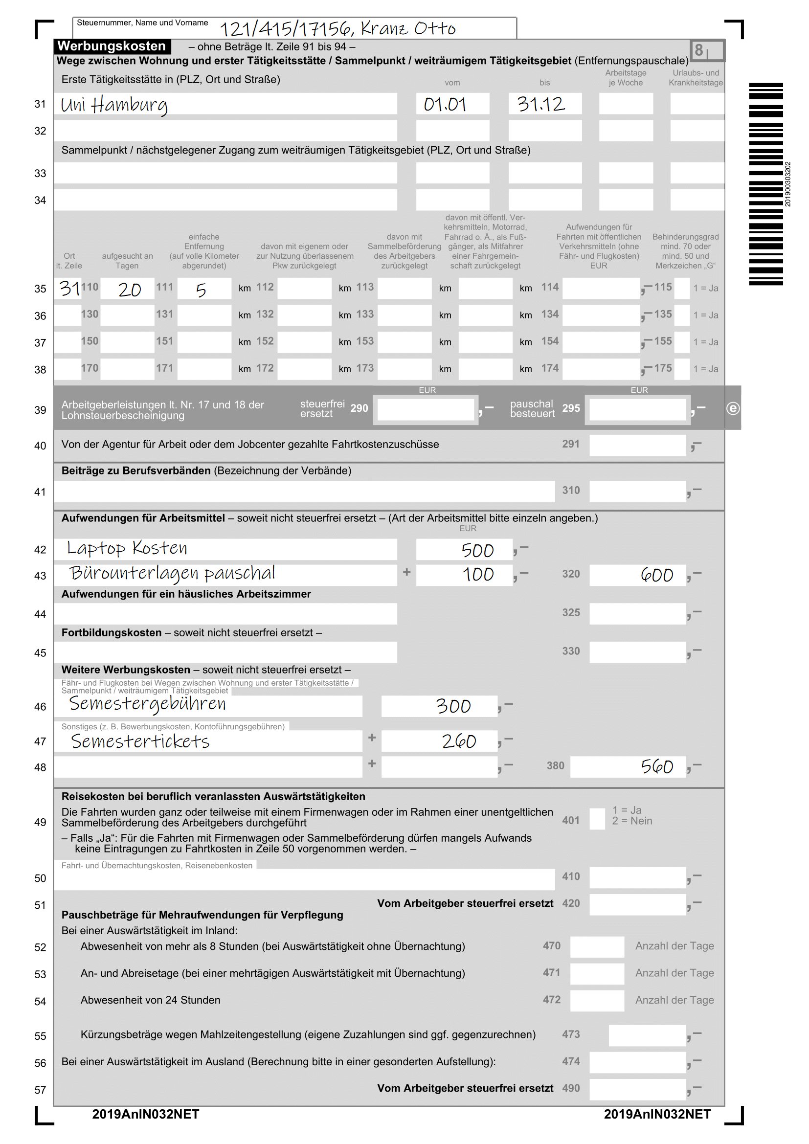 Werbungskosten Beispiel Student