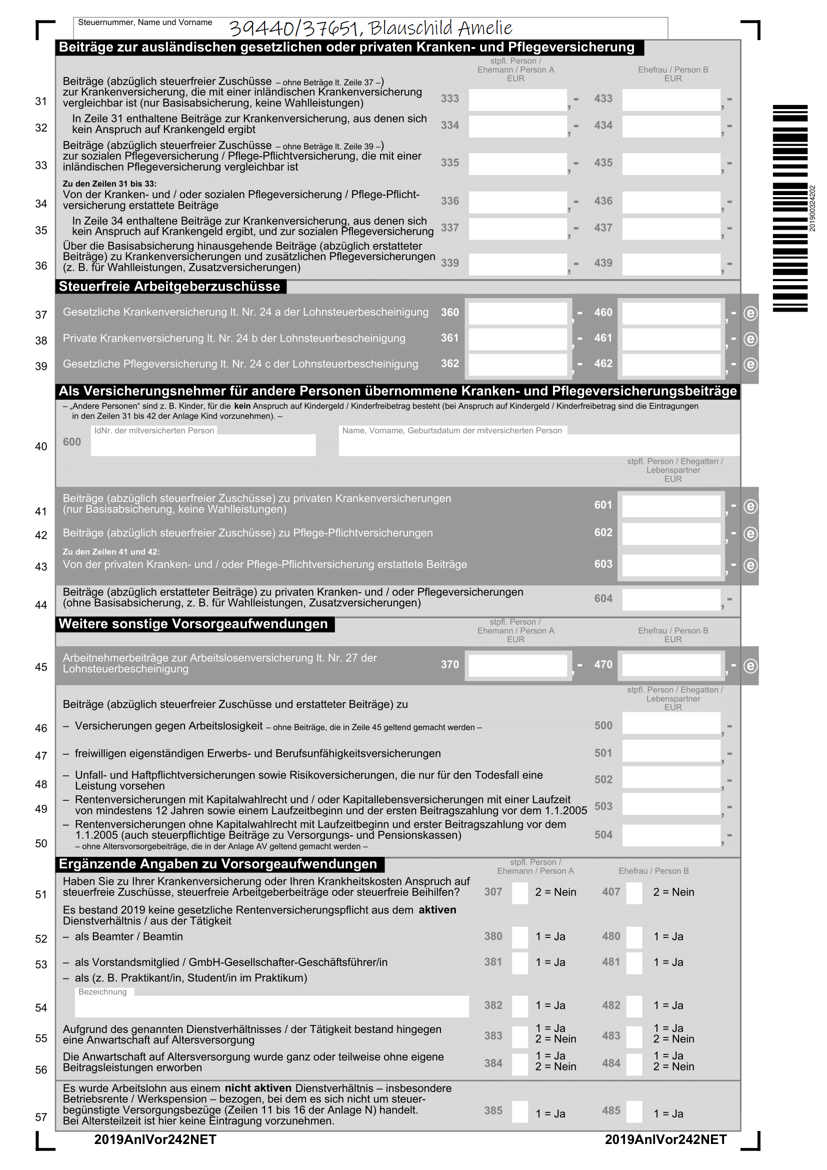 Student Vorsorgeaufwand