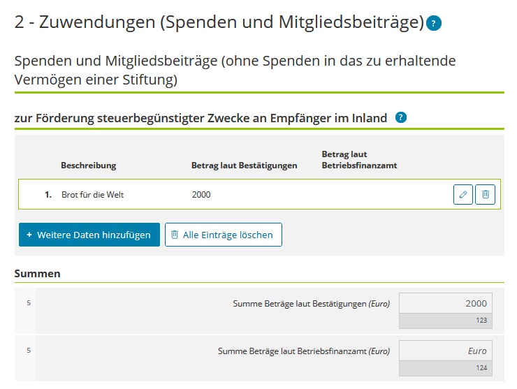 Spenden in der Anlage Sonderausgaben angeben