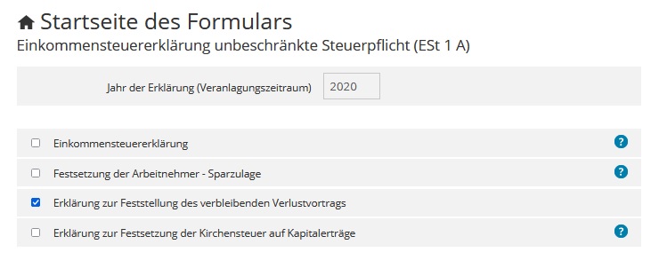 Verlustvortrag bei ELSTER ankreuzen