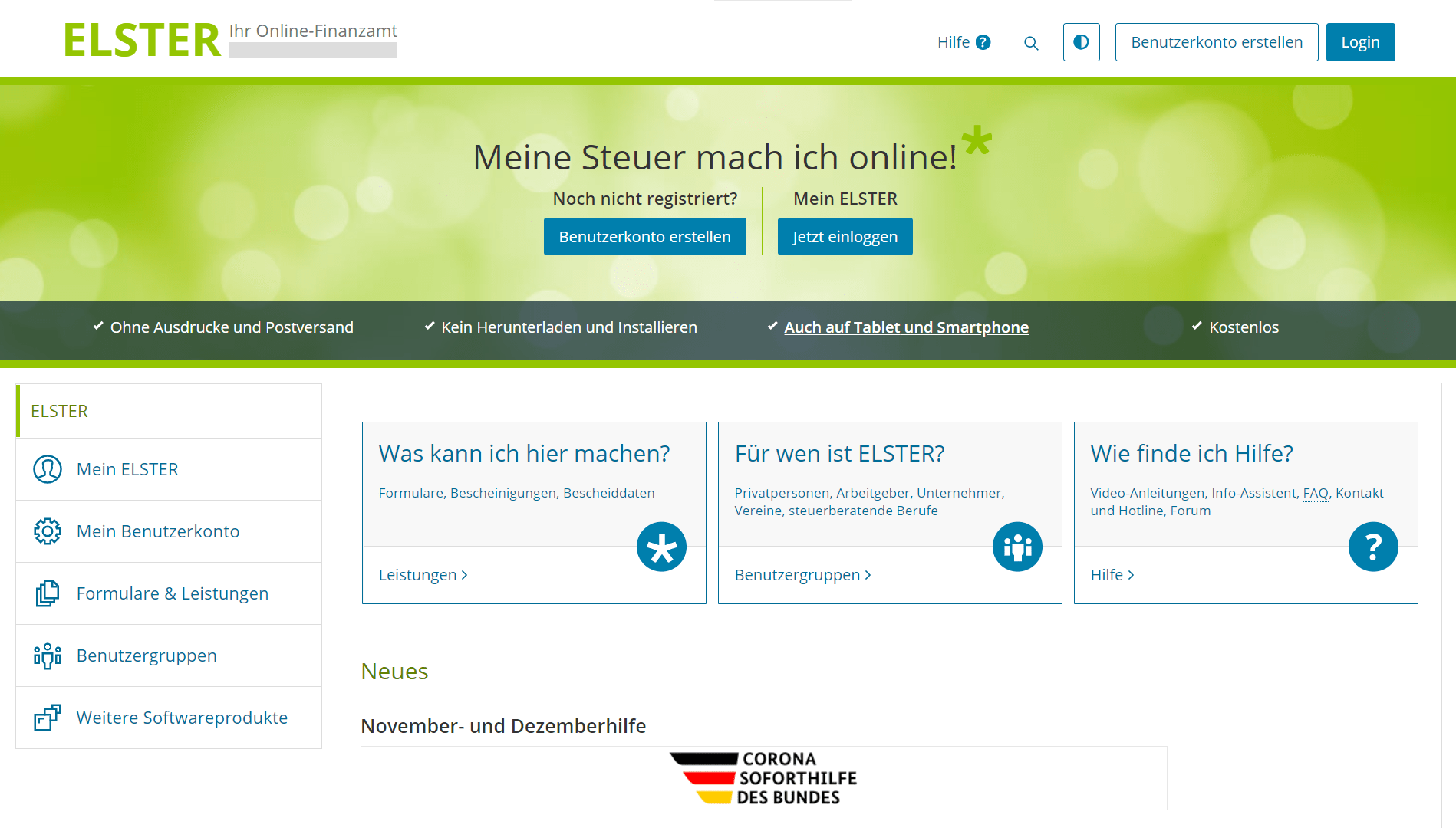 Registrierung bei Elster Online