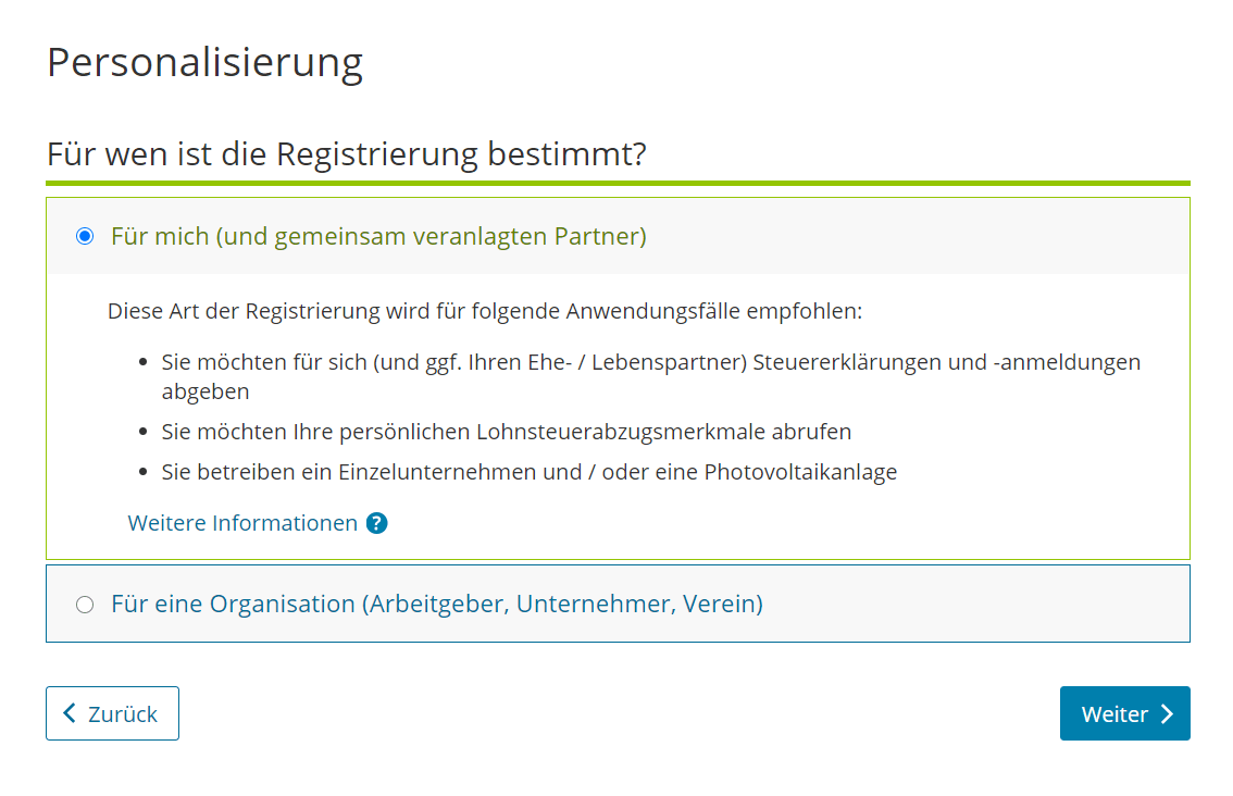 Registrierung bei Elster Online